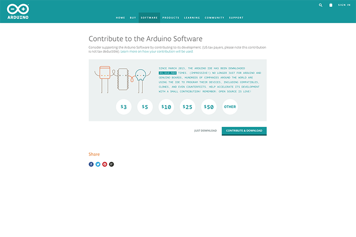 arduino IDE のダウンロード画面